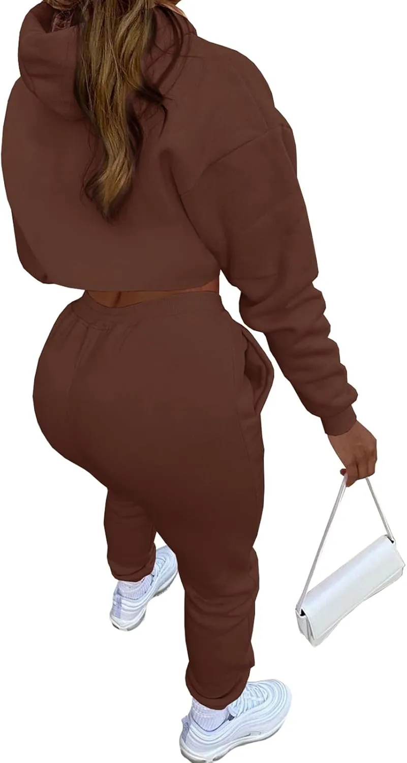Women's Sexy 3 Piece Tracksuits - Long Sleeve Pullover Crop Top Hoodie  Tank Top Drawstring Long Pants Sweatsuit