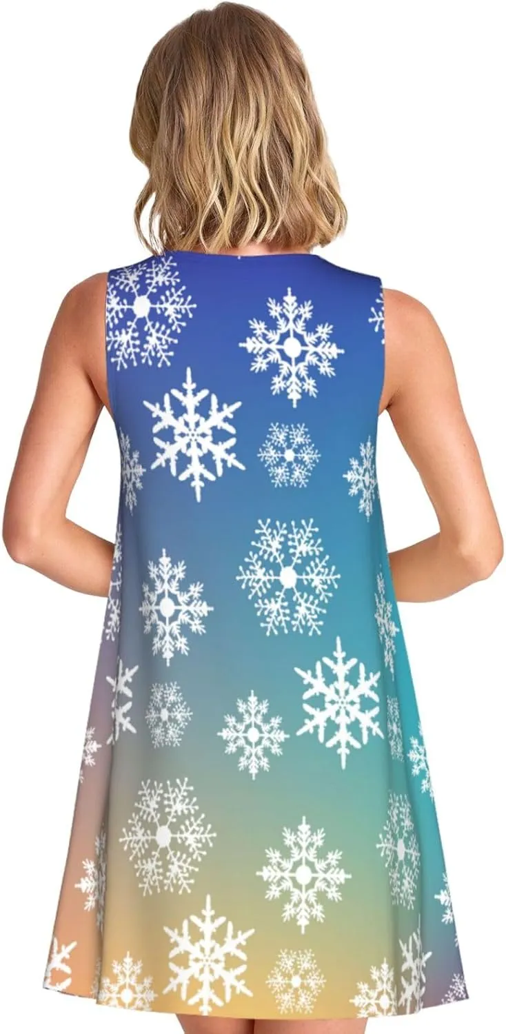 Womens Sleeveless Dress A-Line Flare Tank Dress Loose Sun Dresses Summer Flowy Swing Sundress Round Neck Outfit