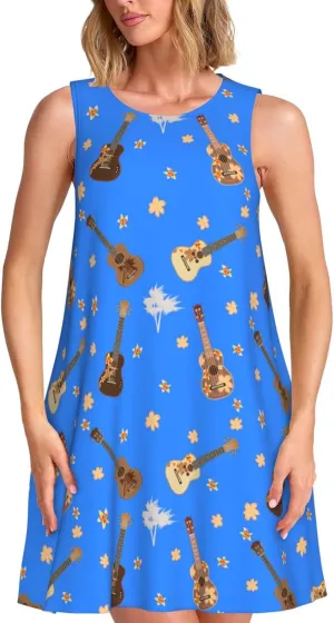 Womens Sleeveless Dress A-Line Flare Tank Dress Loose Sun Dresses Summer Flowy Swing Sundress Round Neck Outfit