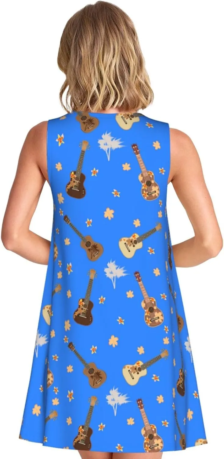 Womens Sleeveless Dress A-Line Flare Tank Dress Loose Sun Dresses Summer Flowy Swing Sundress Round Neck Outfit