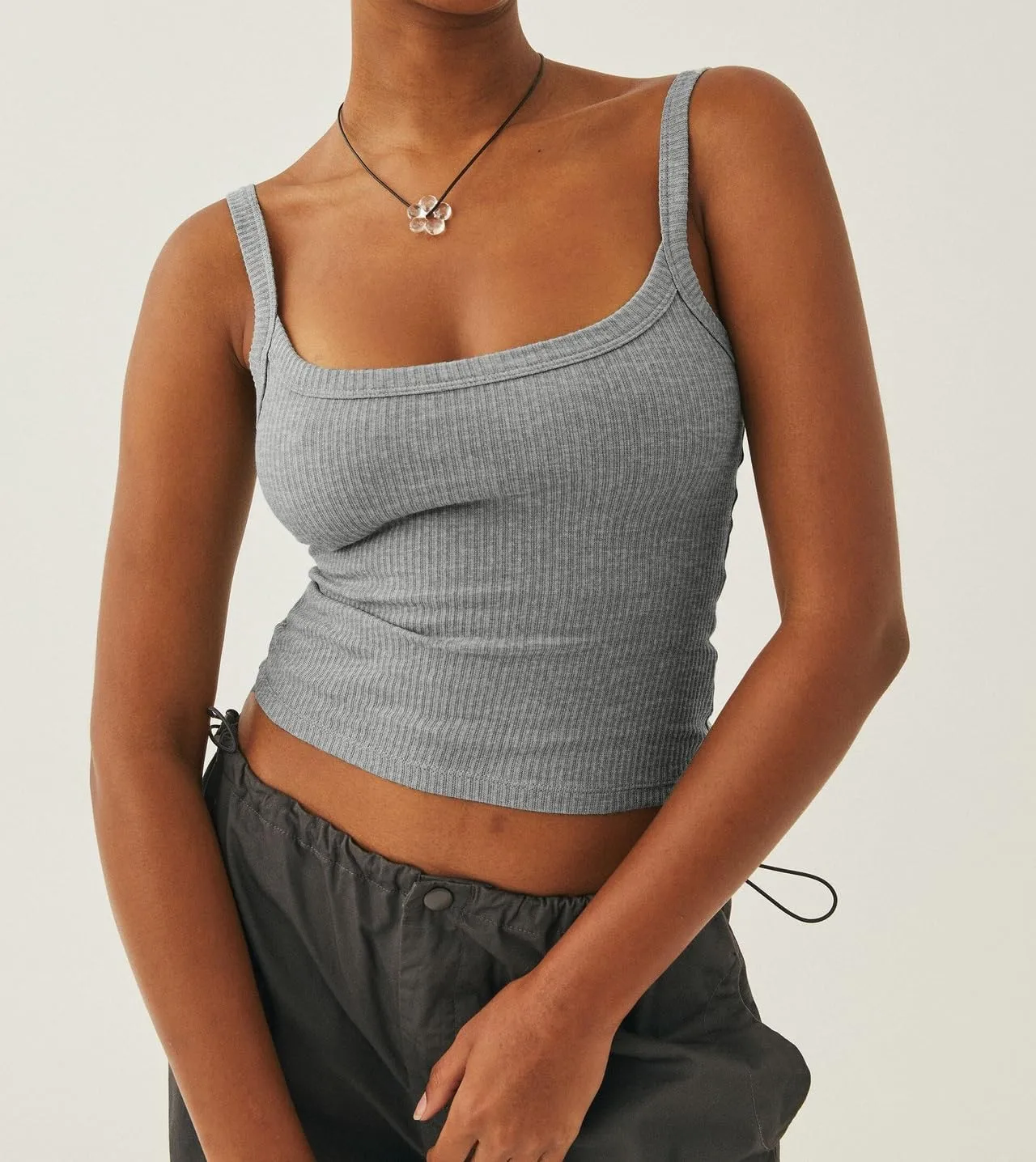 Womens Sleeveless Ribbed Tank Top Spaghetti Strap Crop Top Slim Fit Scoop Neck Basic Cami Shirts Summer Camisole