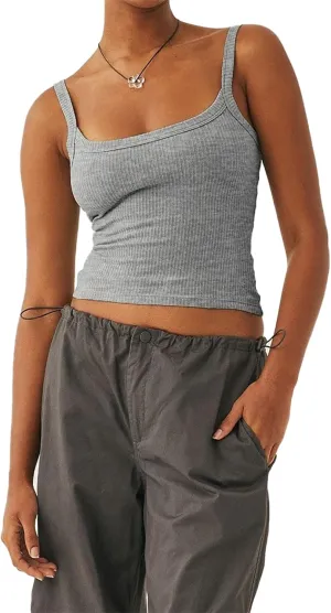 Womens Sleeveless Ribbed Tank Top Spaghetti Strap Crop Top Slim Fit Scoop Neck Basic Cami Shirts Summer Camisole