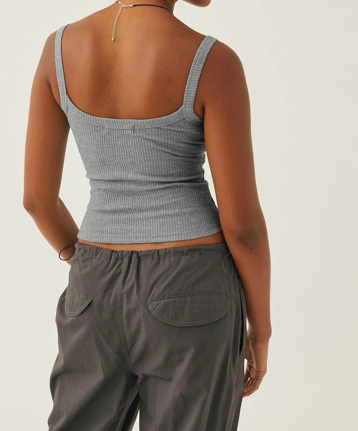 Womens Sleeveless Ribbed Tank Top Spaghetti Strap Crop Top Slim Fit Scoop Neck Basic Cami Shirts Summer Camisole