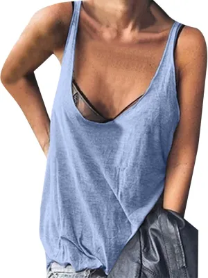 Womens Spaghetti Strap Tank Top Sleeveless Oversized Summer Beach Camisole Cute Loose Basic Cami Fashion Dressy Top