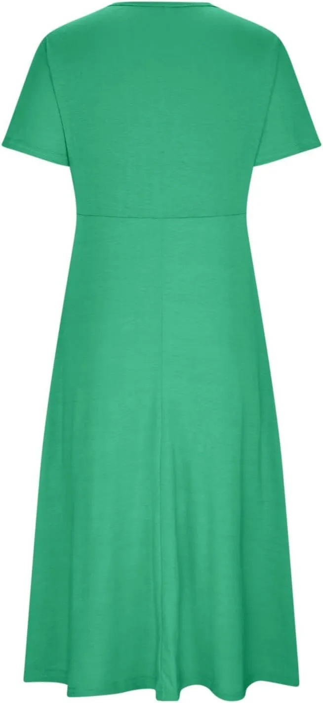 Womens Spring Summer Dresses for Wedding Guest, Casual Plus Size Cross Short Sleeve Tiered Maxi Dress with Pockets