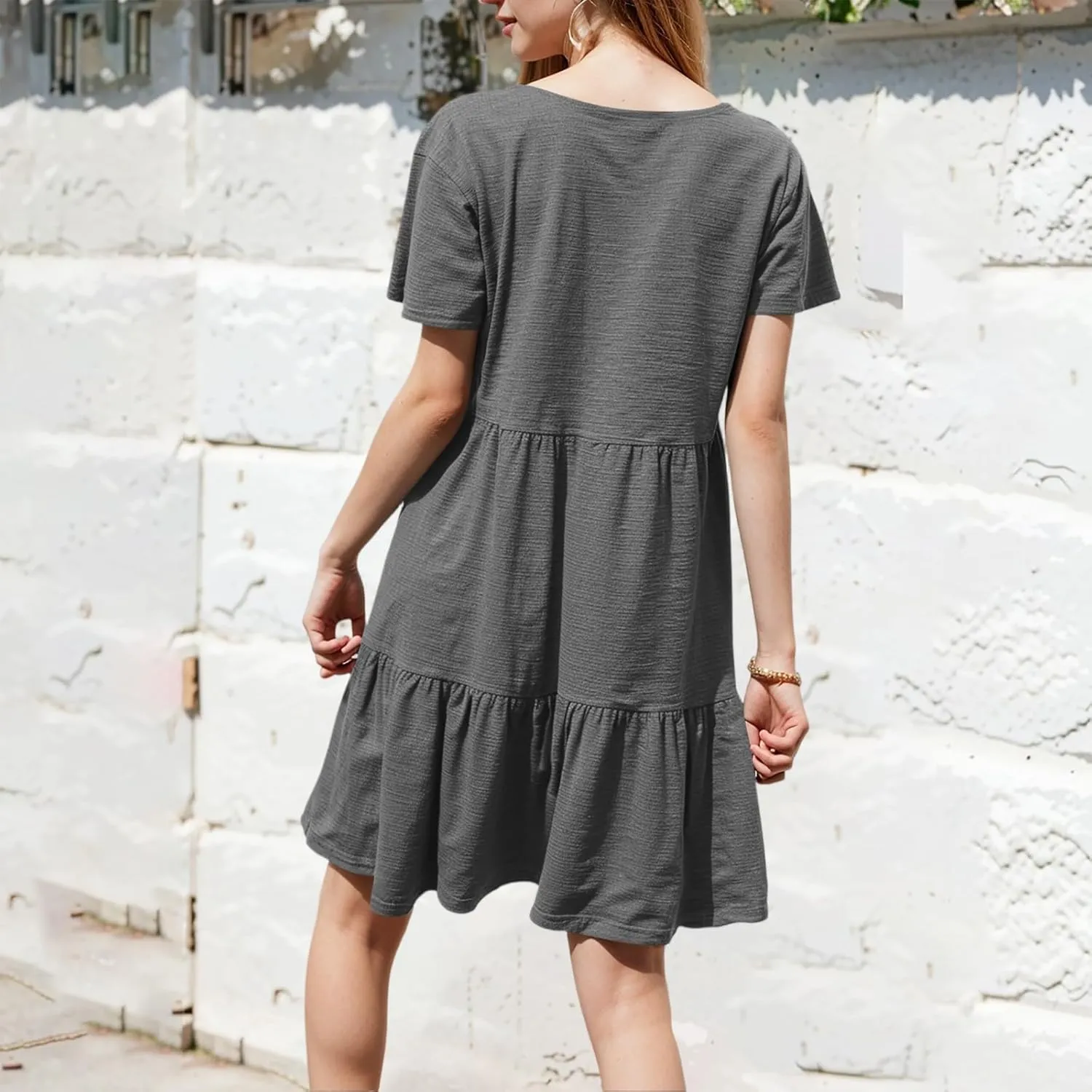 Women's Summer Casual Short Sleeve Loose Dress with Pockets Flowy Tunic Swing Dress for Beach Vacation