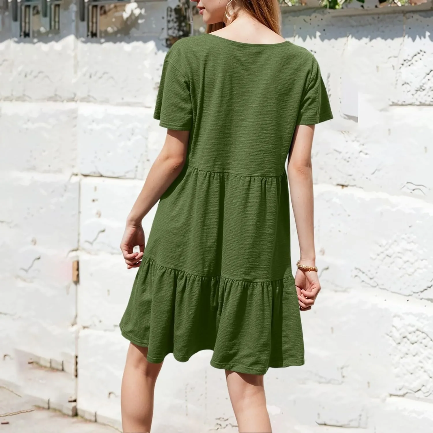Women's Summer Casual Short Sleeve Loose Dress with Pockets Flowy Tunic Swing Dress for Beach Vacation