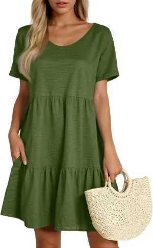 Women's Summer Casual Short Sleeve Loose Dress with Pockets Flowy Tunic Swing Dress for Beach Vacation