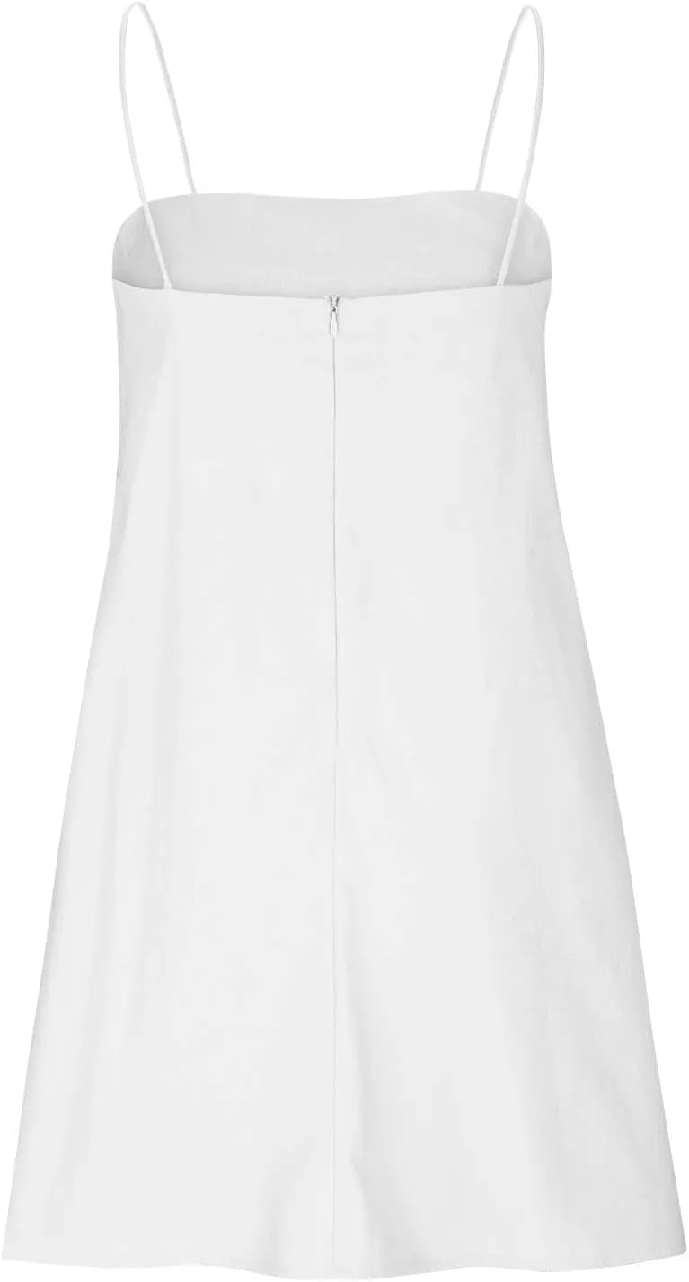 Womens Summer Sleeveless Mini Dress Cotton Linen Spaghetti Strap Sundress Square Neck Solid Beach Camisole Dress