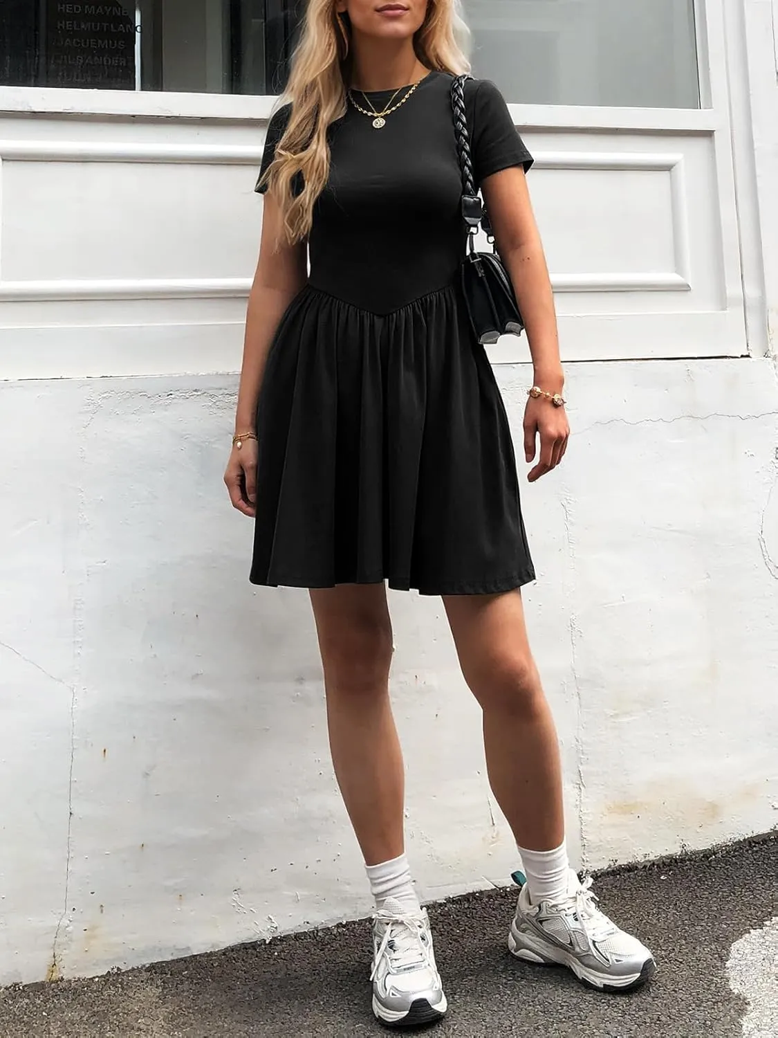 Womens Summer T Shirt Dress Short Sleeve Casual Mini Dresses Drop Waist Swing A Line Dress with Pockets