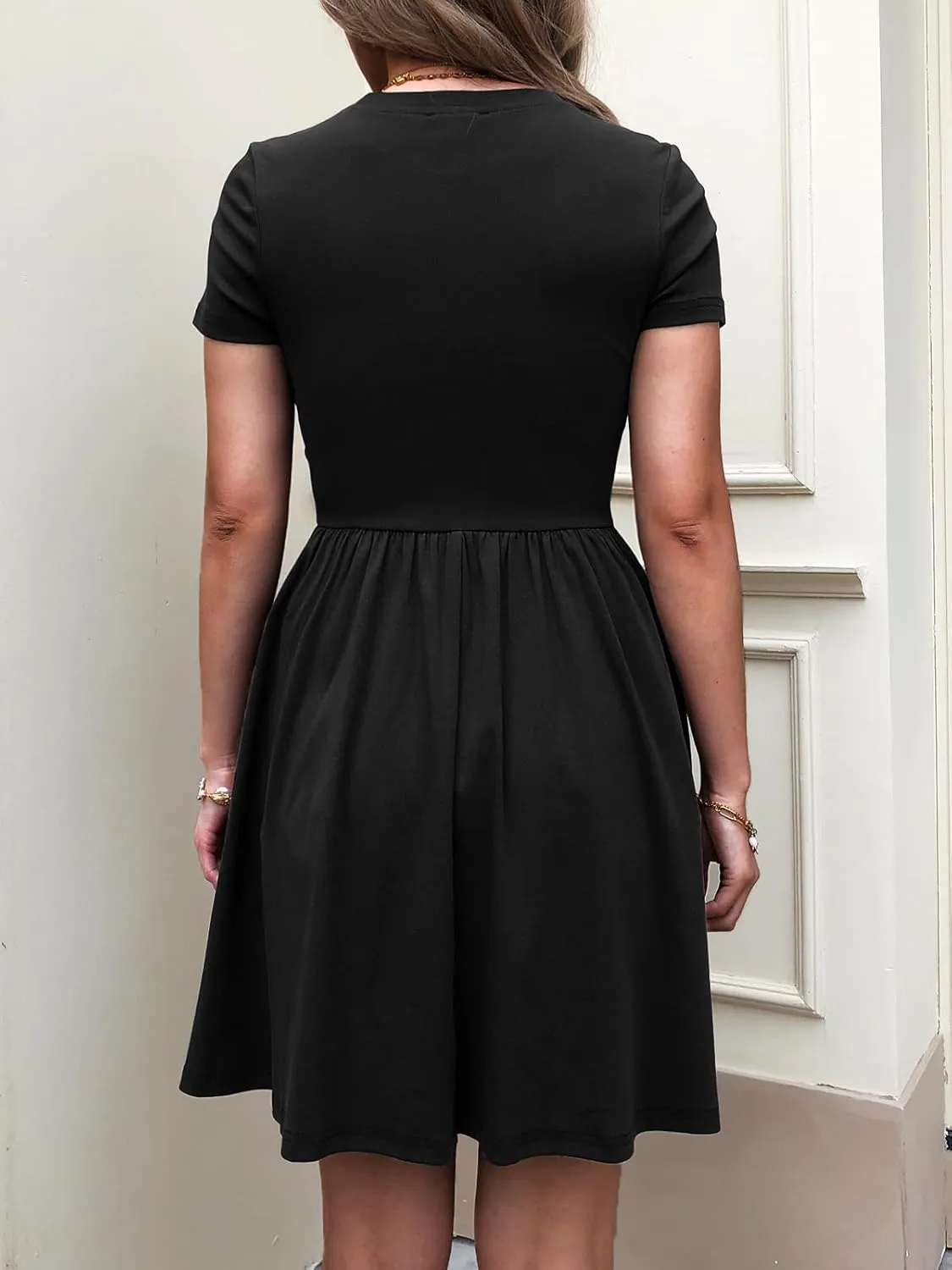 Womens Summer T Shirt Dress Short Sleeve Casual Mini Dresses Drop Waist Swing A Line Dress with Pockets