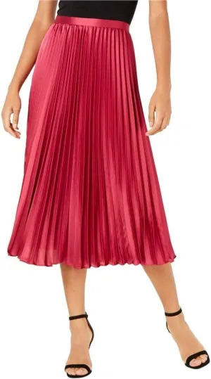 Womens Talia Pleated Midi A-Line Skirt Pink XL