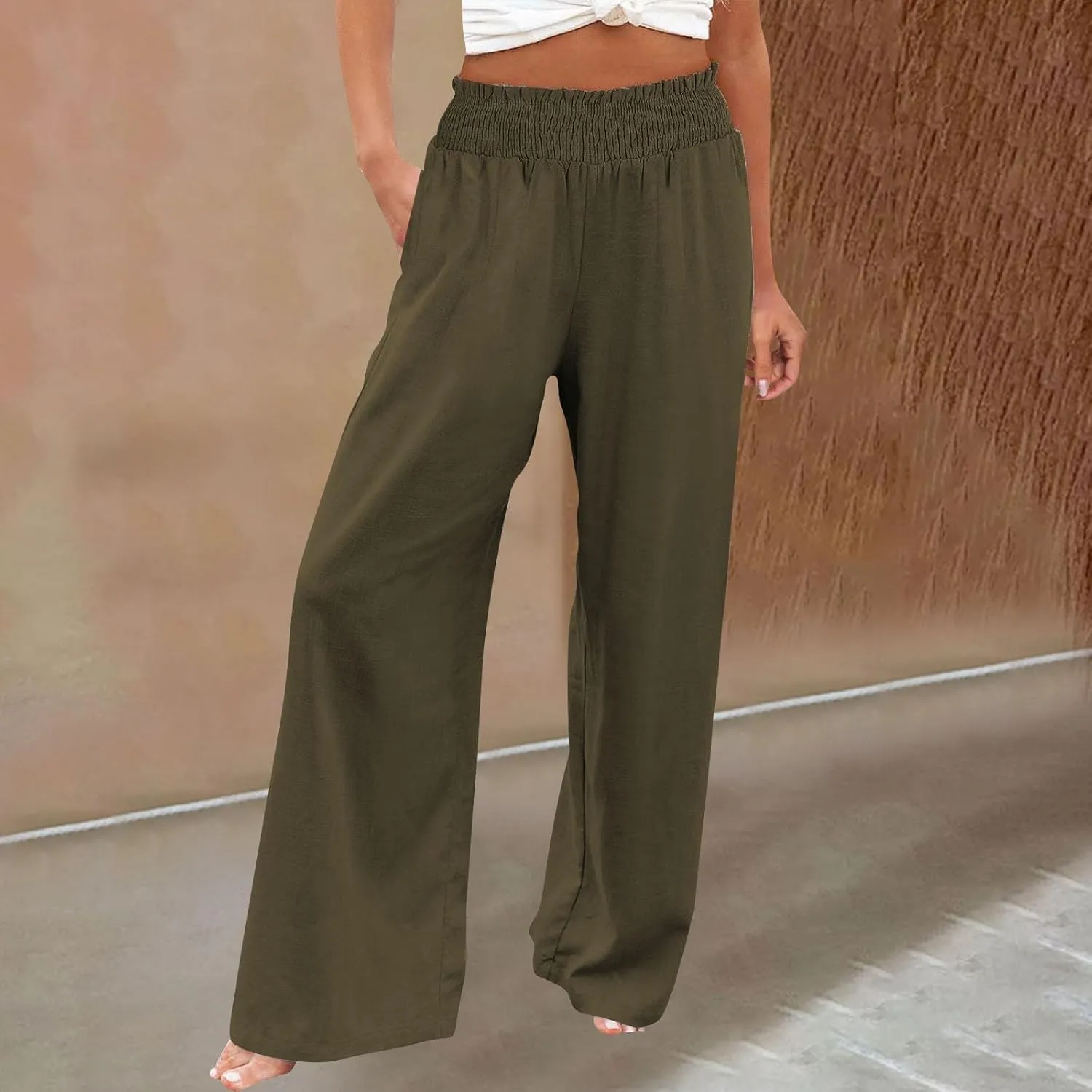 Womens Tall Dress Pants Wide Leg High Waist Summer Casual Boho Trousers Travel Vacation Long Work