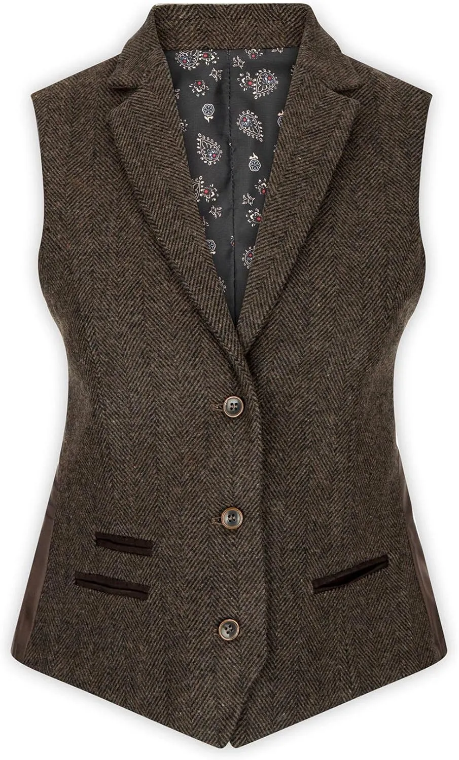 Womens Tweed Herringbone Trousers Brown 1920s Vintage Tailored Classic Smart