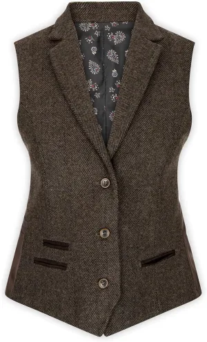 Womens Tweed Herringbone Trousers Brown 1920s Vintage Tailored Classic Smart