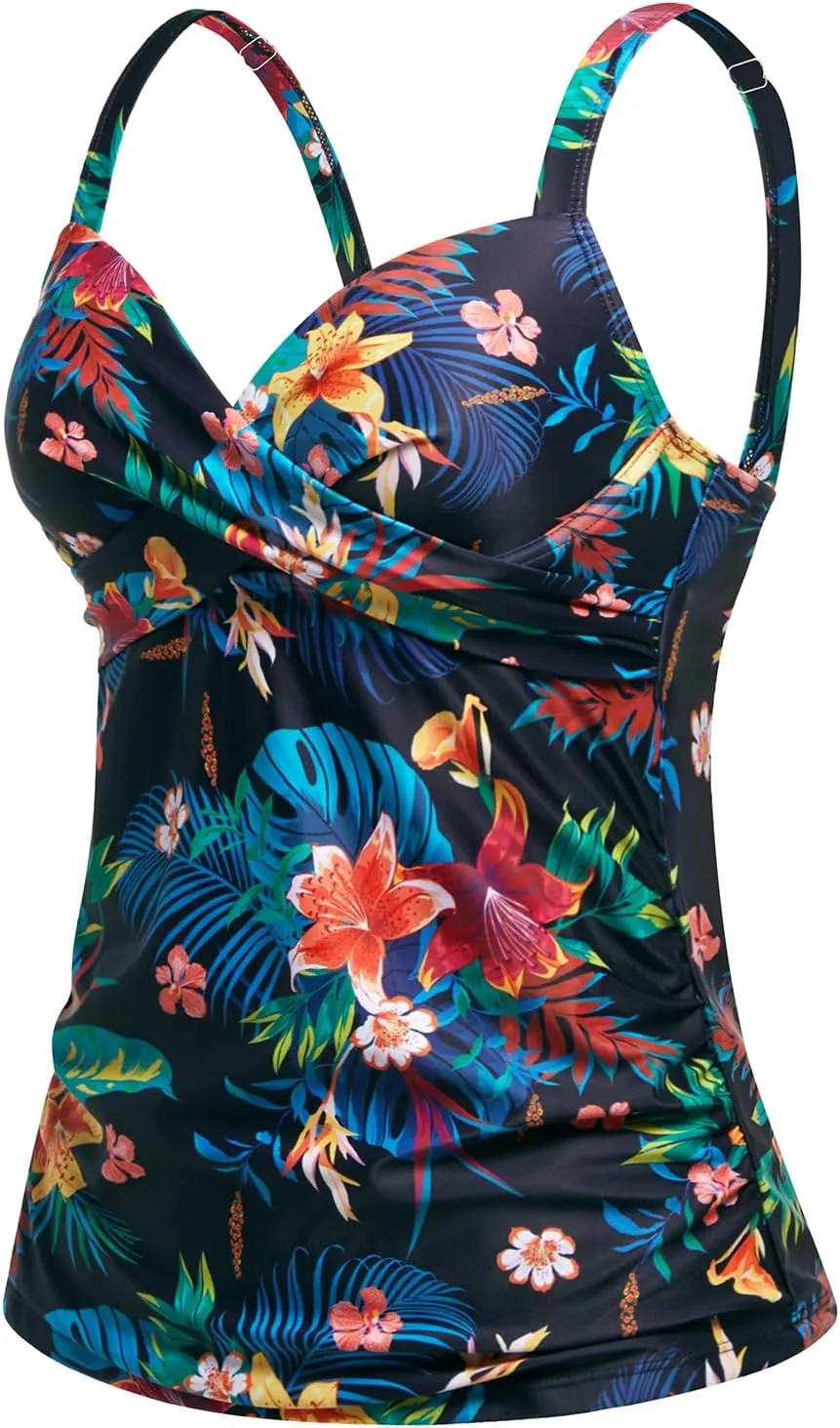 Women's Underwire Tankini Top Only - Push Up Swimsuit Top with Bra Support Tummy Control Bathing Suit Top No Bottom 2025