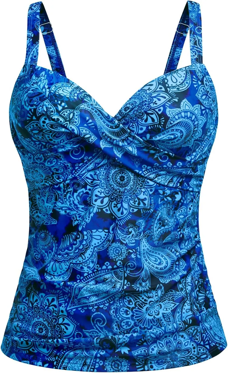 Women's Underwire Tankini Top Only - Push Up Swimsuit Top with Bra Support Tummy Control Bathing Suit Top No Bottom 2025