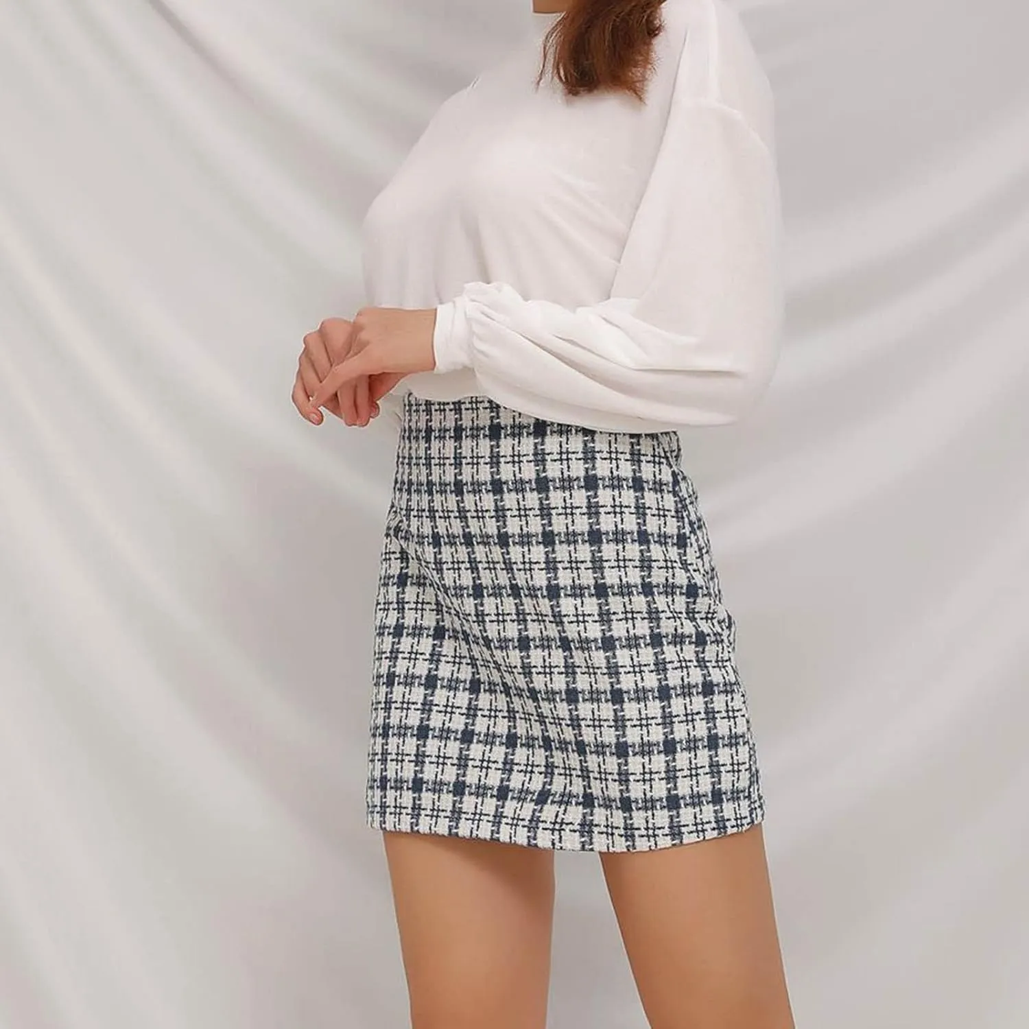 Women's Versatile Woolen Skirt Sexy High Waist Retro Skirt Dress Plaid A-line Short Trendy Casual Skirt Dresses,