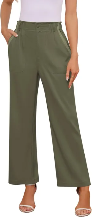 Womens Wide Leg Dress Pants Trousers High Waisted Buttoned Tailored Dressy Pants Casual Palazzo Straight Leg Pants