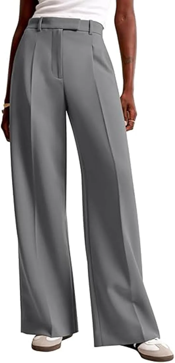 Women's Wide Leg Pants Business Work Casual High Waist Dress Pants Summer Slim Fit Breathable Trousers with Pockets