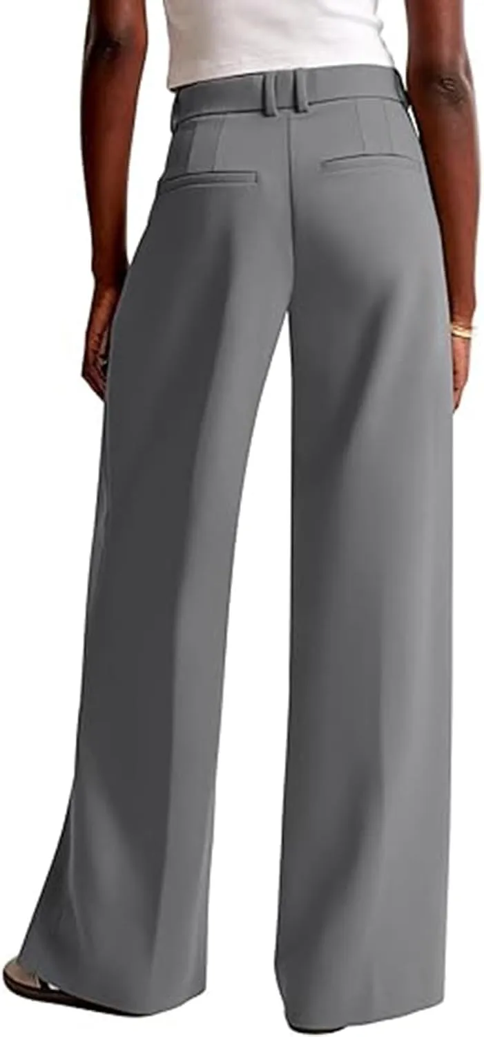 Women's Wide Leg Pants Business Work Casual High Waist Dress Pants Summer Slim Fit Breathable Trousers with Pockets