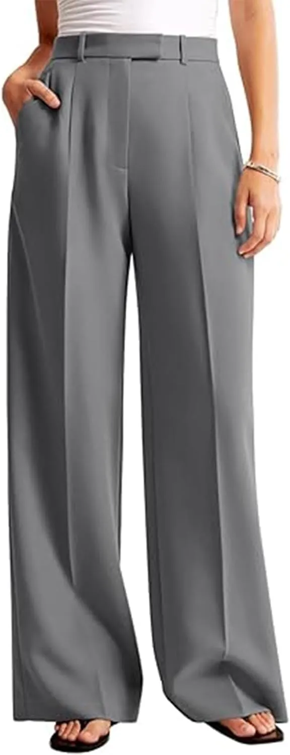 Women's Wide Leg Pants Business Work Casual High Waist Dress Pants Summer Slim Fit Breathable Trousers with Pockets