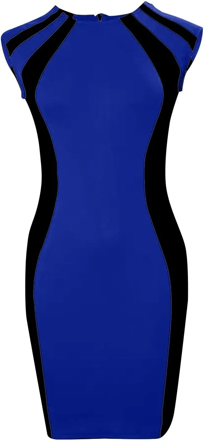Womens Work Dress 2023 Casual Colorblock Crew Neck Sleeveless Back Zipper Slit Plus Size Prom Dresses with Sleeves