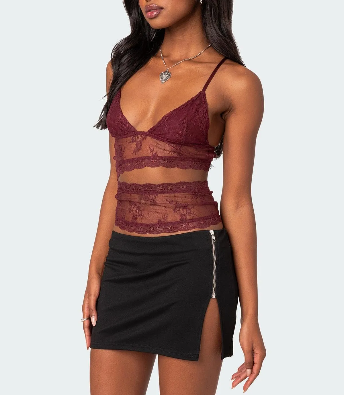 Womens Y2k Lace Cami Top See Through Spaghetti Strap Tank Top Sheer Mesh Camisole Going Out Streetwear