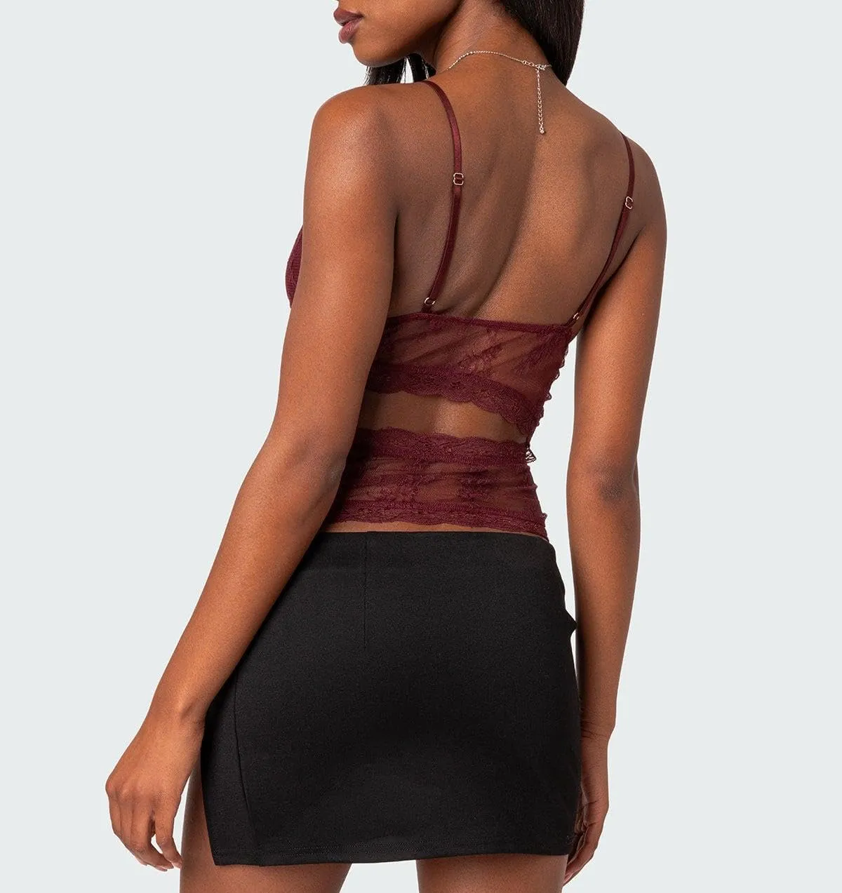 Womens Y2k Lace Cami Top See Through Spaghetti Strap Tank Top Sheer Mesh Camisole Going Out Streetwear