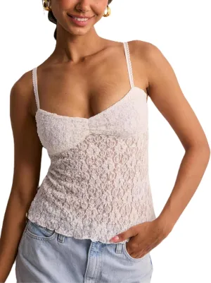 Womens Y2k Lace Cami Top See Through Spaghetti Strap Tank Top Sheer Mesh Camisole Going Out Streetwear