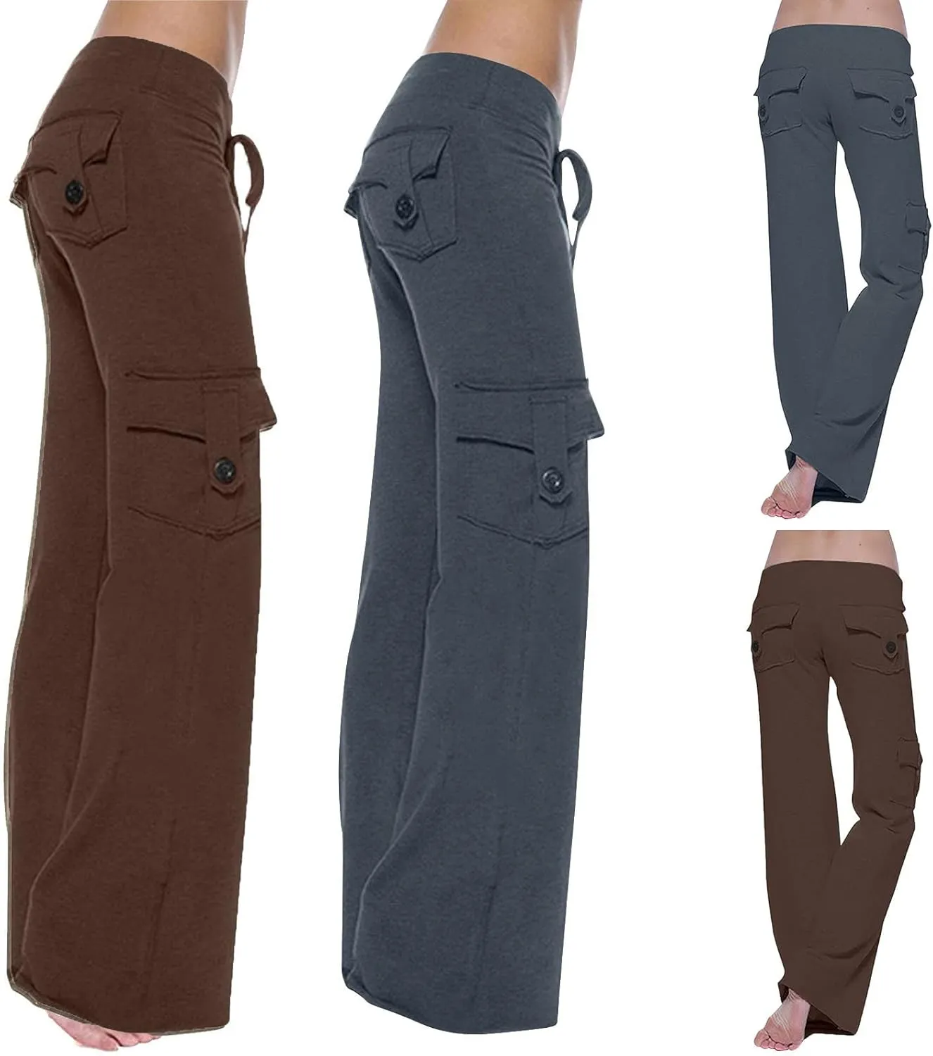 Women's Yoga Cargo Pants Drawstring High Waist Pants Baggy Wide Leg Pants Lightweight Hiking Pants Casual Lounge Pants