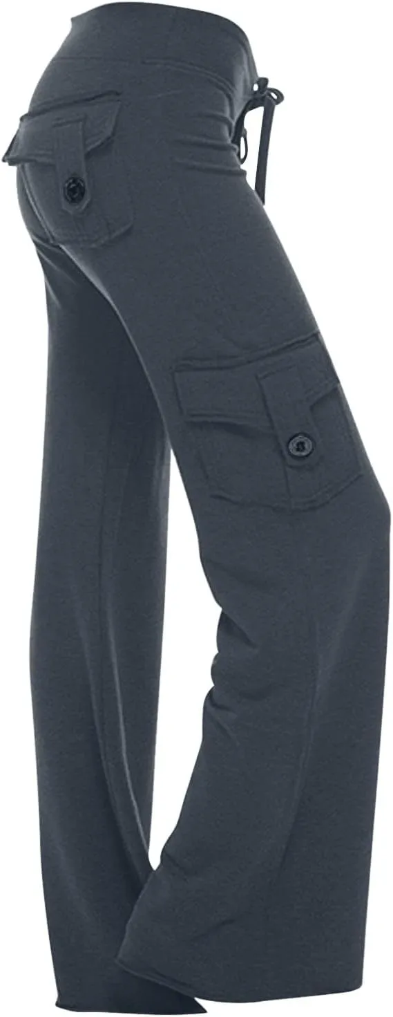 Women's Yoga Cargo Pants Drawstring High Waist Pants Baggy Wide Leg Pants Lightweight Hiking Pants Casual Lounge Pants