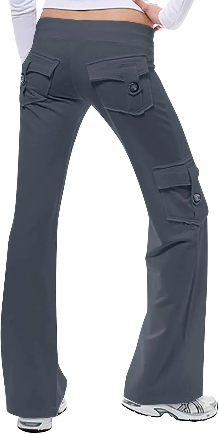 Women's Yoga Cargo Pants Drawstring High Waist Pants Baggy Wide Leg Pants Lightweight Hiking Pants Casual Lounge Pants