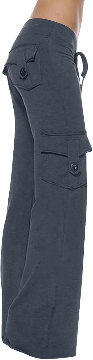 Women's Yoga Cargo Pants Drawstring High Waist Pants Baggy Wide Leg Pants Lightweight Hiking Pants Casual Lounge Pants