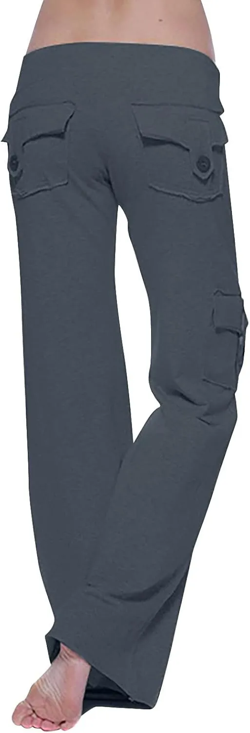 Women's Yoga Cargo Pants Drawstring High Waist Pants Baggy Wide Leg Pants Lightweight Hiking Pants Casual Lounge Pants