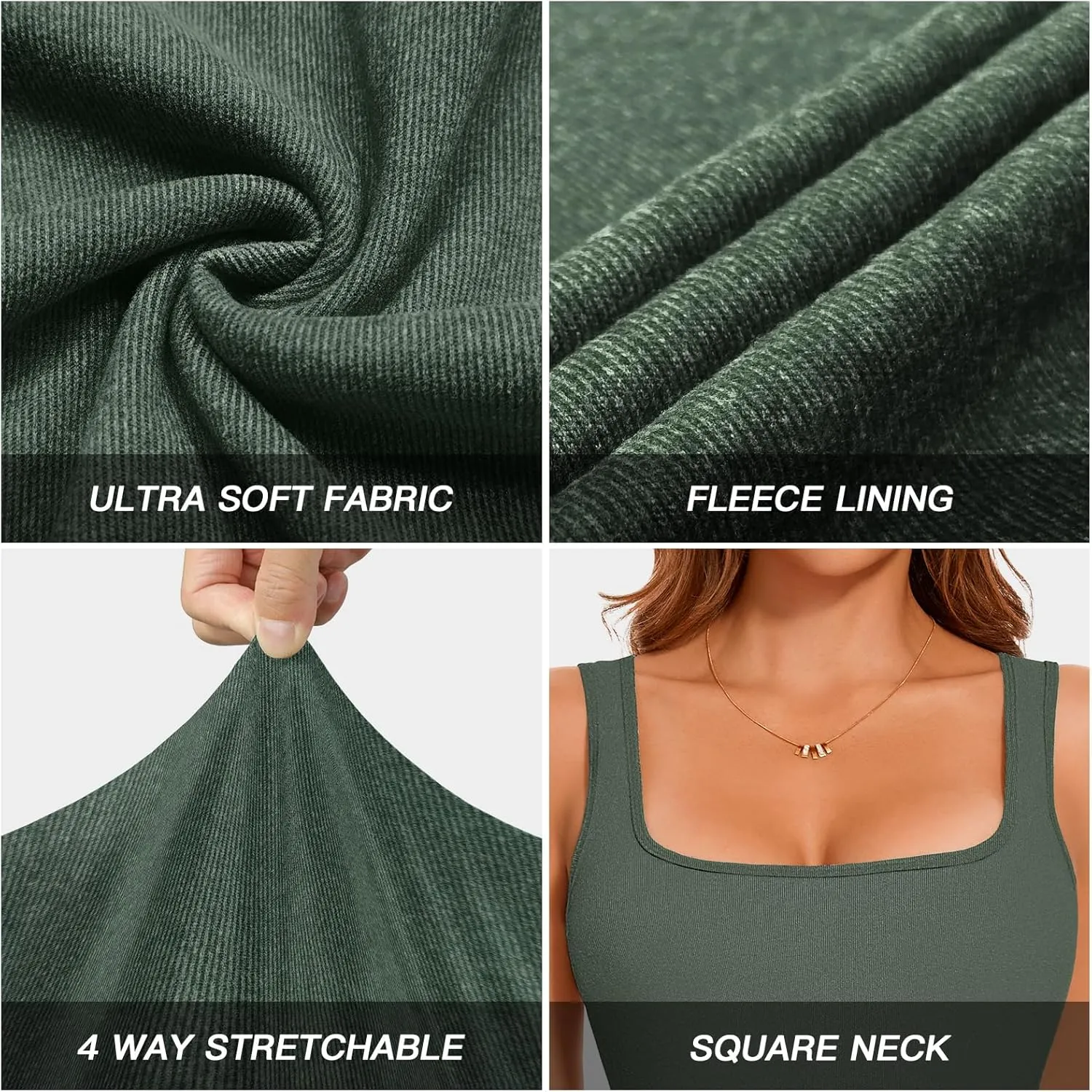 WOWENY Women Sleeveless Thermal Tank Top Fleece Lined Underwear Top Warm Camisole Square Neck Winter Base Layer