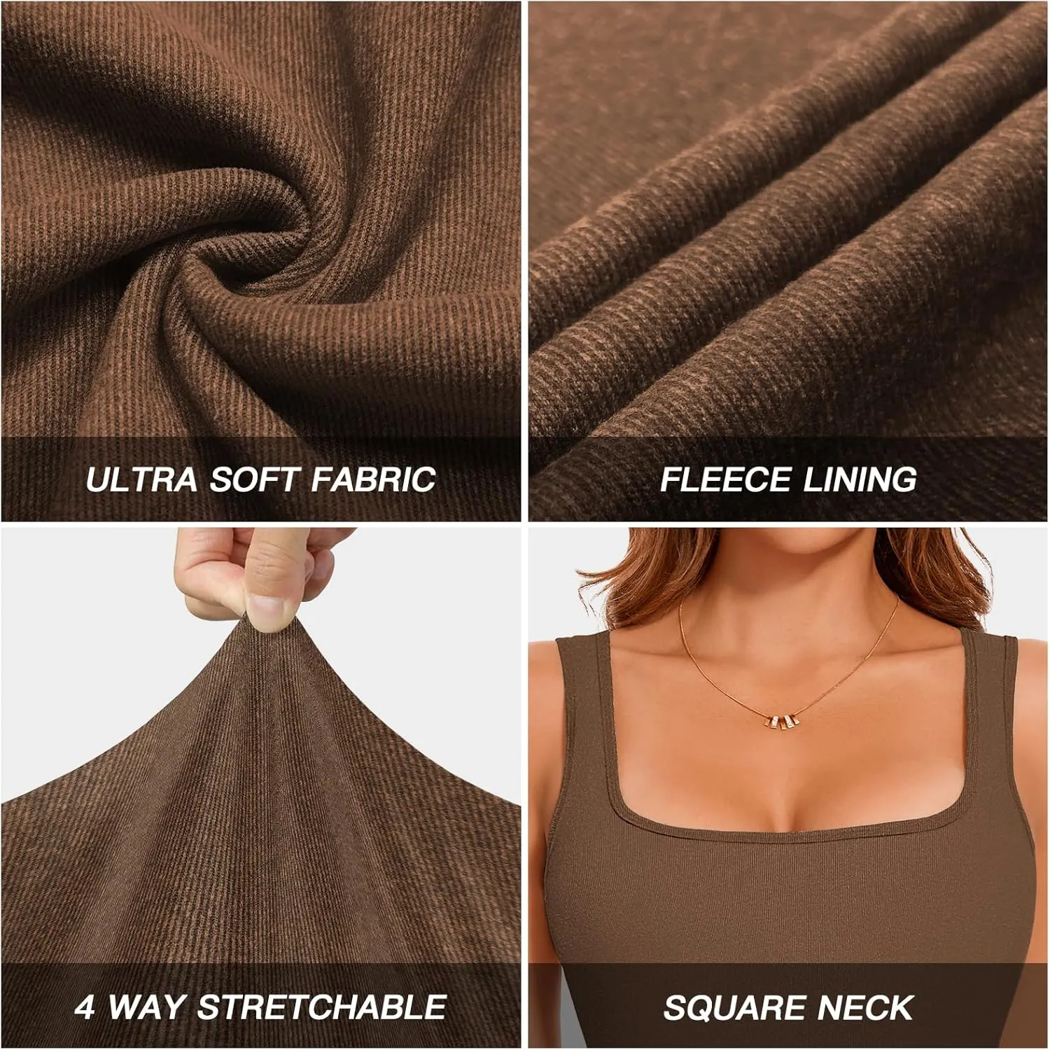 WOWENY Women Sleeveless Thermal Tank Top Fleece Lined Underwear Top Warm Camisole Square Neck Winter Base Layer