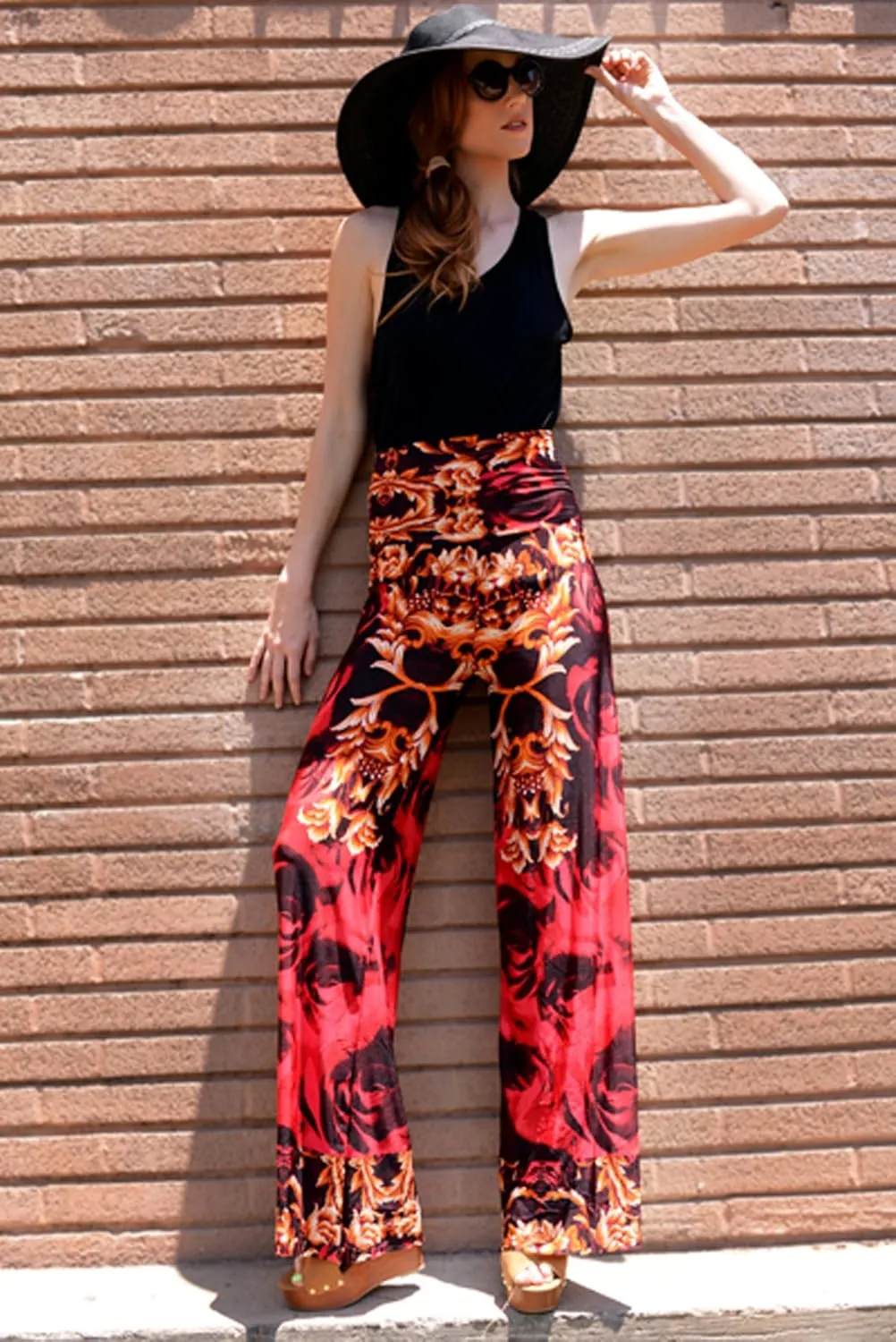 Yelete Women's High Waist Wide Leg Palazzo Pants with Foldover Waist Band