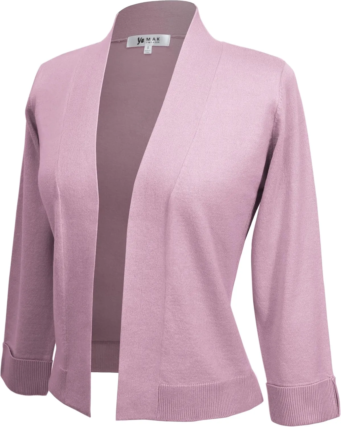 YEMAK Women's Crop Cardigan Sweater  3/4 Sleeve Open Front Classic Basic Knit Bolero Cropped Soft Lightweight Knitted Top
