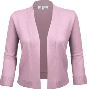 YEMAK Women's Crop Cardigan Sweater  3/4 Sleeve Open Front Classic Basic Knit Bolero Cropped Soft Lightweight Knitted Top
