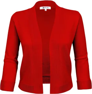 YEMAK Women's Crop Cardigan Sweater  3/4 Sleeve Open Front Classic Basic Knit Bolero Cropped Soft Lightweight Knitted Top