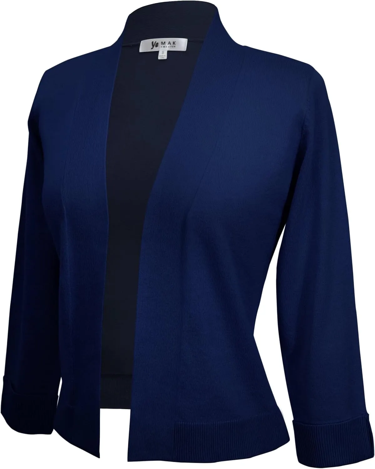 YEMAK Women's Crop Cardigan Sweater  3/4 Sleeve Open Front Classic Basic Knit Bolero Cropped Soft Lightweight Knitted Top