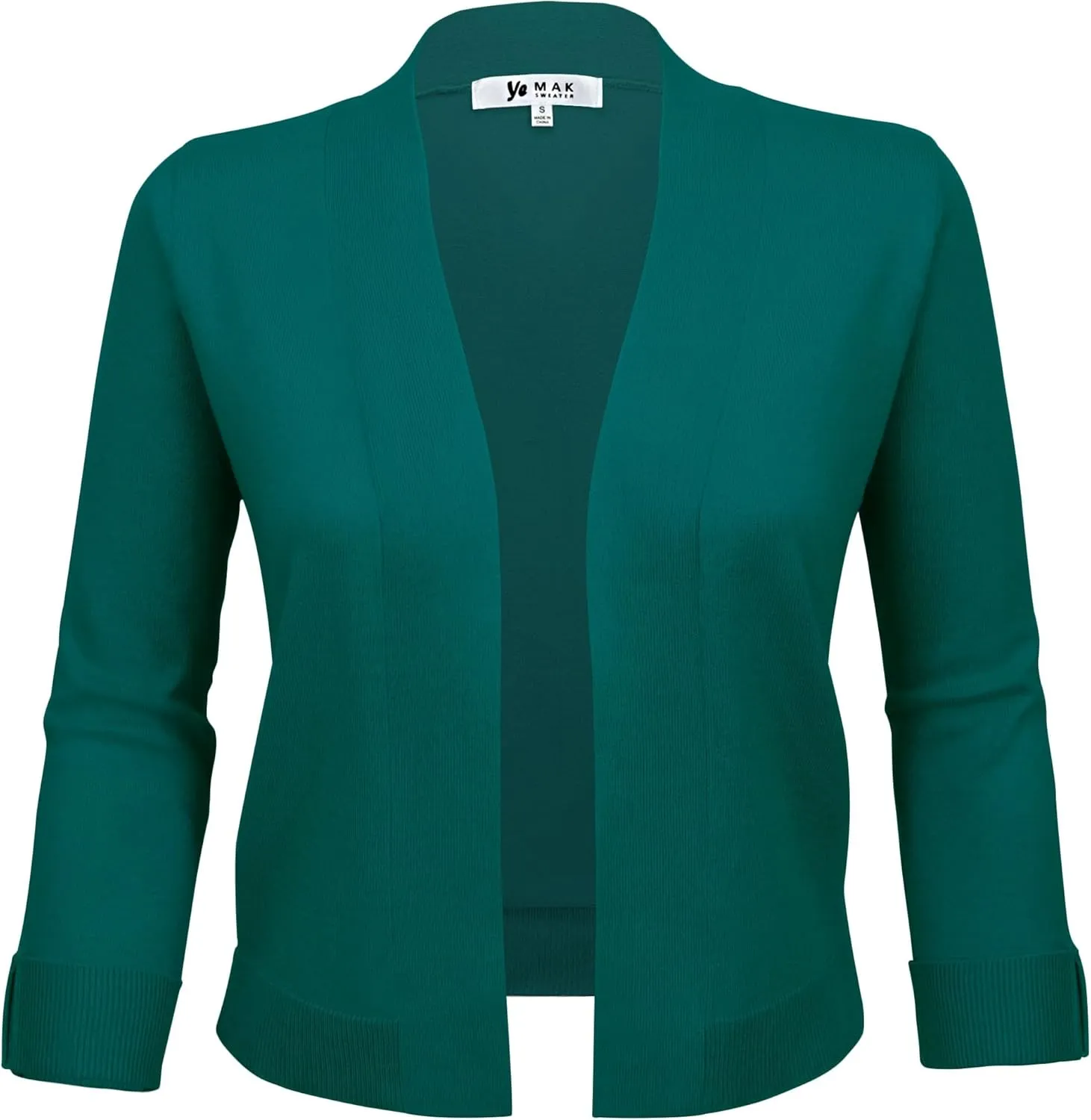 YEMAK Women's Crop Cardigan Sweater  3/4 Sleeve Open Front Classic Basic Knit Bolero Cropped Soft Lightweight Knitted Top