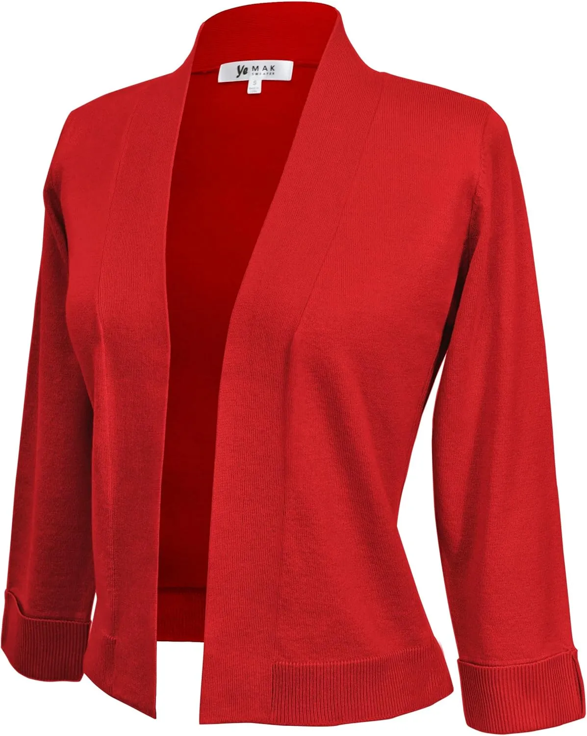 YEMAK Women's Crop Cardigan Sweater  3/4 Sleeve Open Front Classic Basic Knit Bolero Cropped Soft Lightweight Knitted Top