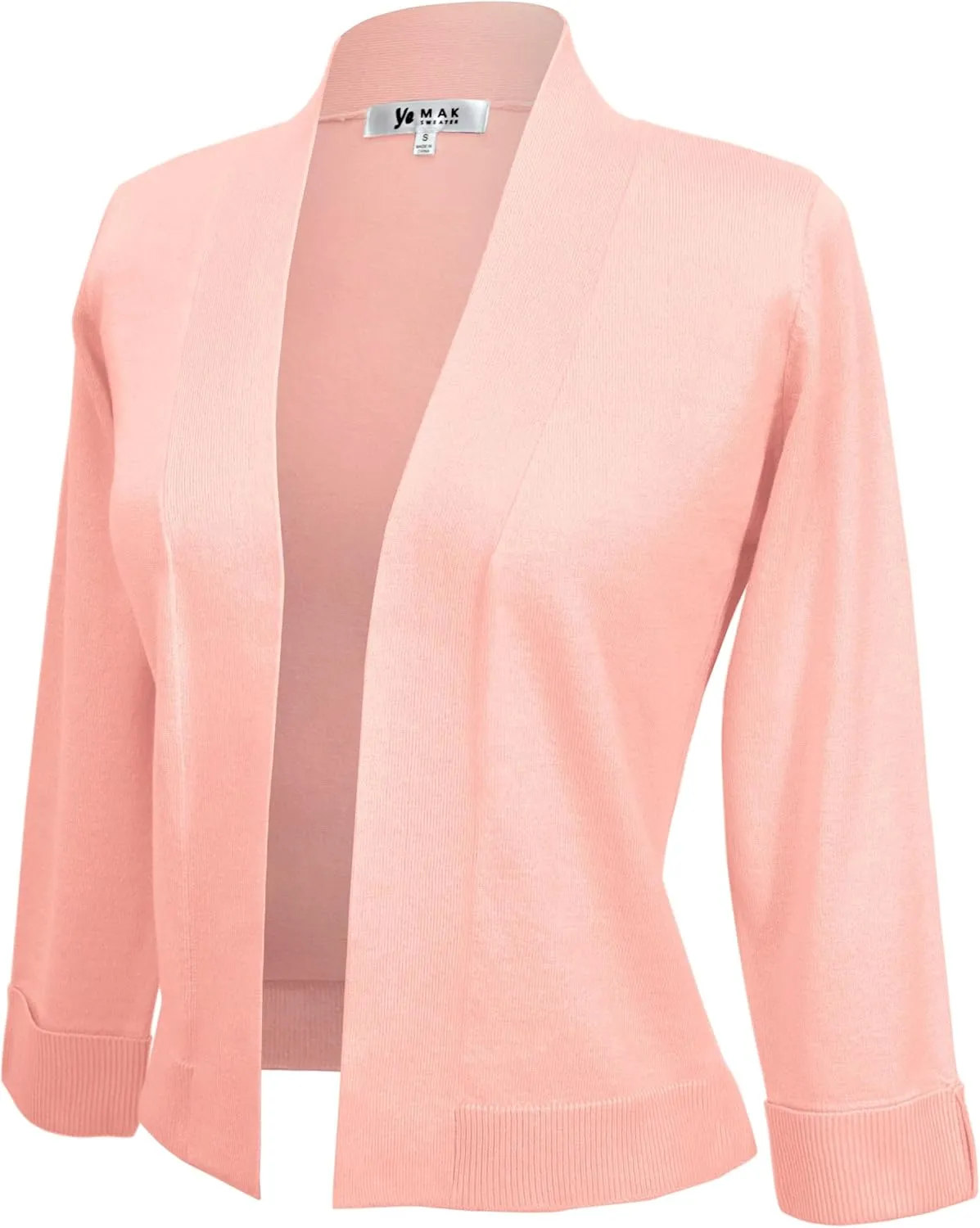 YEMAK Women's Crop Cardigan Sweater  3/4 Sleeve Open Front Classic Basic Knit Bolero Cropped Soft Lightweight Knitted Top