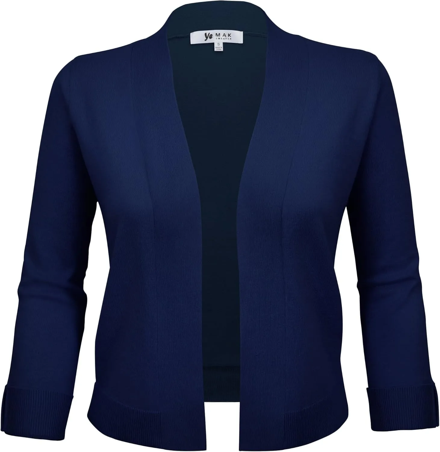 YEMAK Women's Crop Cardigan Sweater  3/4 Sleeve Open Front Classic Basic Knit Bolero Cropped Soft Lightweight Knitted Top