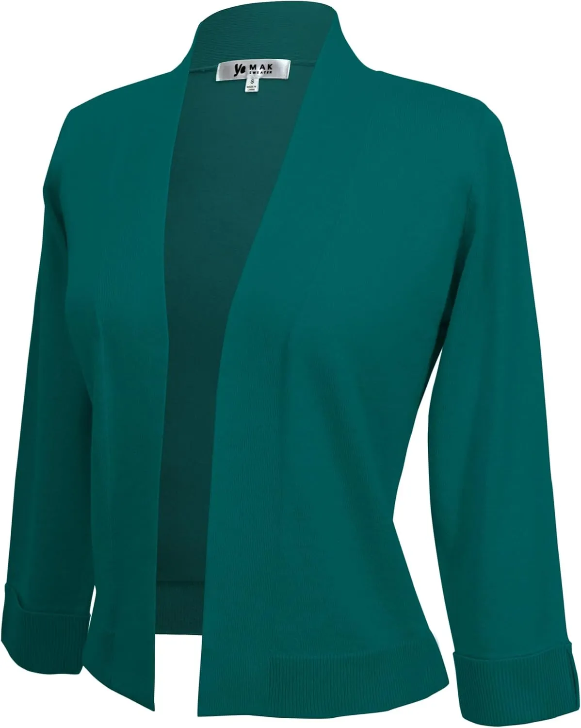 YEMAK Women's Crop Cardigan Sweater  3/4 Sleeve Open Front Classic Basic Knit Bolero Cropped Soft Lightweight Knitted Top