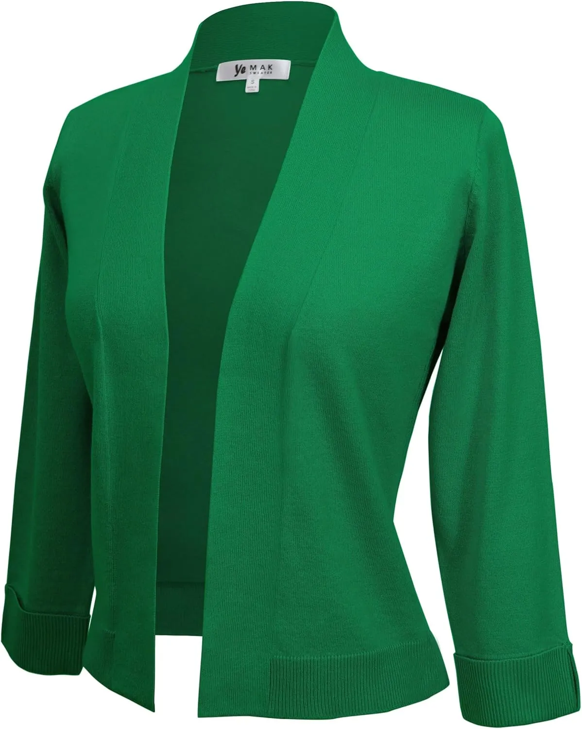 YEMAK Women's Crop Cardigan Sweater  3/4 Sleeve Open Front Classic Basic Knit Bolero Cropped Soft Lightweight Knitted Top