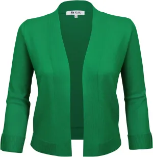 YEMAK Women's Crop Cardigan Sweater  3/4 Sleeve Open Front Classic Basic Knit Bolero Cropped Soft Lightweight Knitted Top