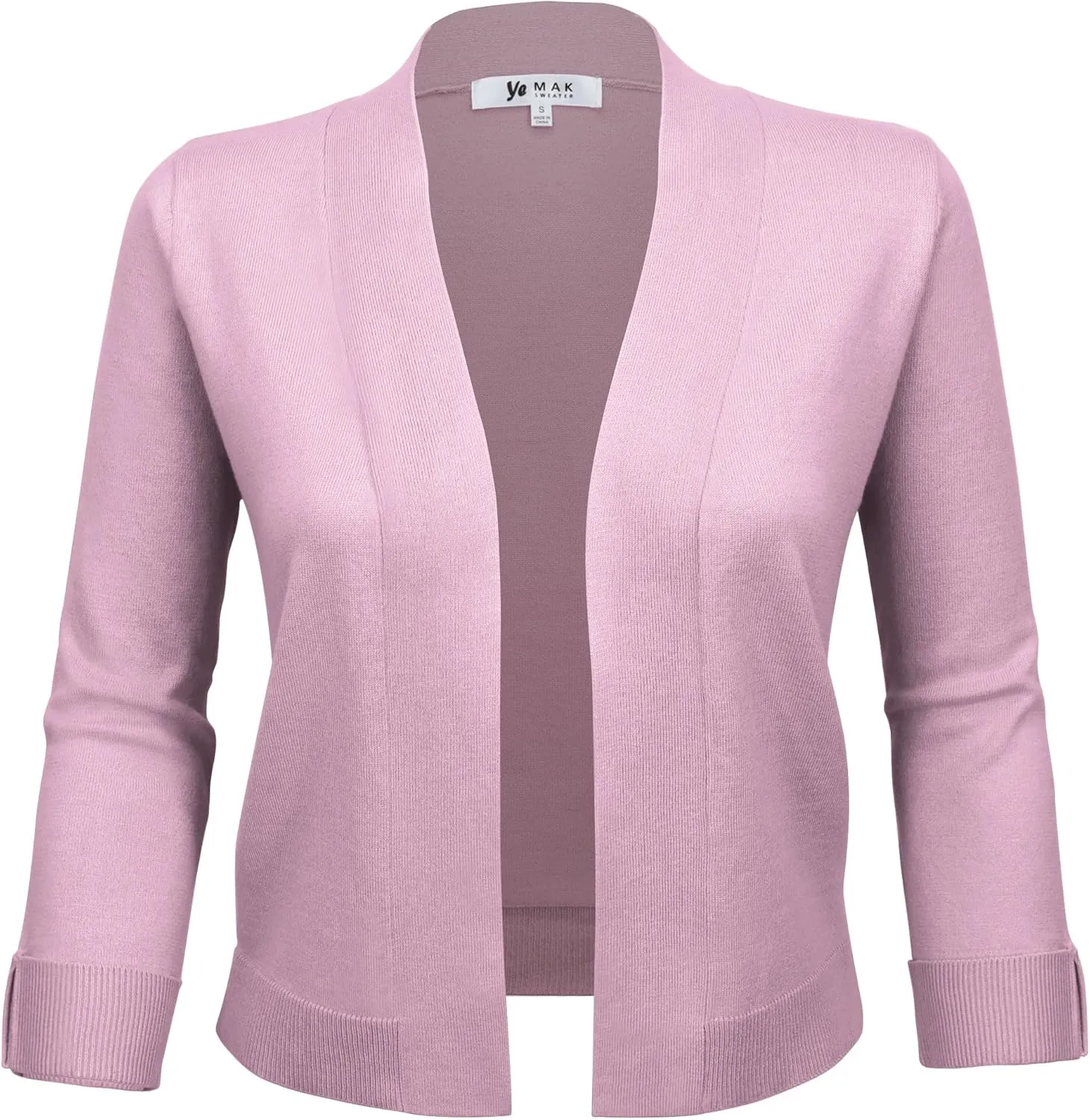 YEMAK Women's Crop Cardigan Sweater  3/4 Sleeve Open Front Classic Basic Knit Bolero Cropped Soft Lightweight Knitted Top